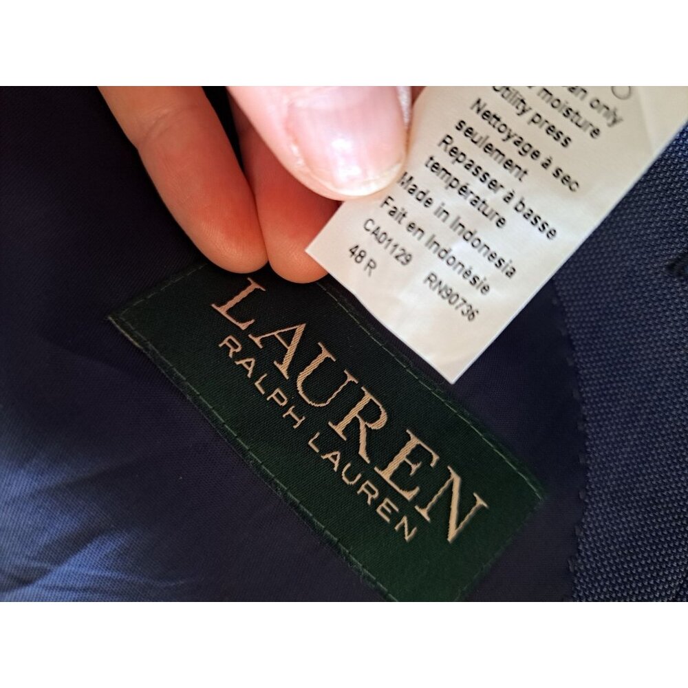 Ralph Lauren Mens Navy Blue Two-Button Blazer Jacket Notched Lapel Wool Bld 48R - Picture 14 of 14